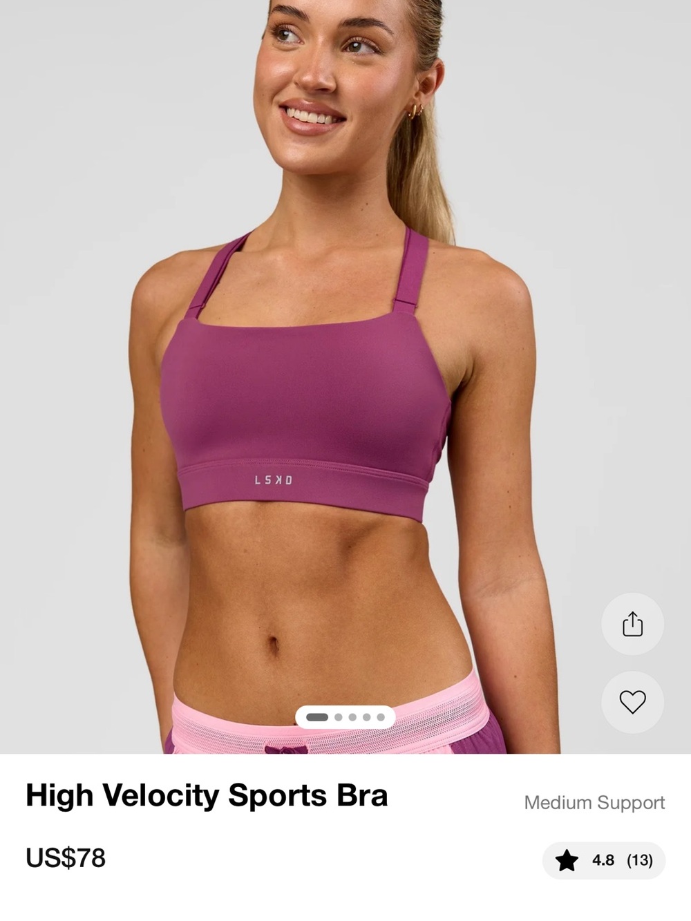 LSKD High Velocity Sports Bra in Boysenberry